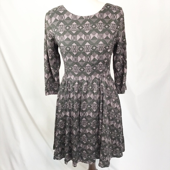 Nwt Lush Dress Size M Long Sleeve A Line Geometric Tribal Print Gray Purple - Picture 2 of 15